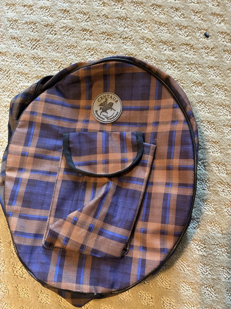 Centaur Plaid helmet Bag Blue Brown Zip Closure Top Handle Carry Bag