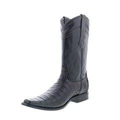 Los Altos Square Toe Caiman Belly Boot Mens Black Wide Cowboy Western Boots