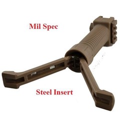 Polymer Spring Loaded Bipod Picatinny Rail Mount Tan Dark Earth Leg Steel Insert
