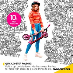 Swagtron Adults Teens Folding Kick Scooter Height-Adjustable ABEC-9 Bearings K8