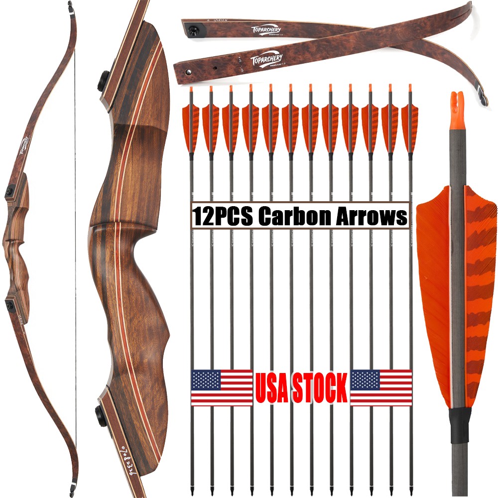 60″ Takedown Recurve Bow 25-60lbs Wood Limbs Bow Archery Hunting Shooting Target