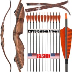 60″ Takedown Recurve Bow 25-60lbs Wood Limbs Bow Archery Hunting Shooting Target