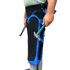 Leather Farrier Apron | Black Blue Hoof Trimming Chaps | Horseshoeing Protective