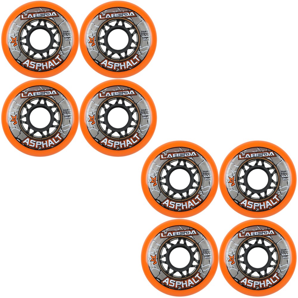 Labeda Gripper Asphalt Outdoor Inline Roller Hockey Wheels 76mm 85A 8-Pack Orang