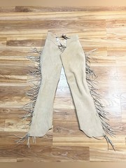 Vintage Whitman Womens Tan Suede Leather Fringe Western Chaps~27-30~USA