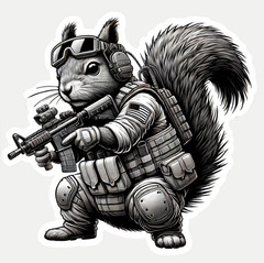 2″ Tactical Squirrel Sticker, Decal, Gear, Animal, Vest, American Flag, Ammo