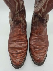 Tony Lama Western Cowboy Boots Lizard Leather Brown Embroidered Size 11.5 D