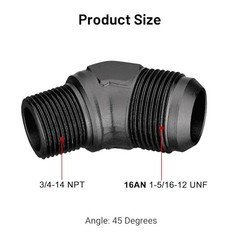 16AN Male Flare to 3/4″ NPT Pipe Fitting Adapter 16AN to 3/4 NPT 45 Degree