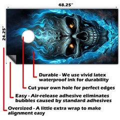 Blue Flaming Skull Gothic Art Cornhole Board Wraps and Decals Vinyl Sticker