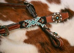 Teal Beaded Navajo Headstall & Fringe Breast Collar & Reins & Wither Strap NEW