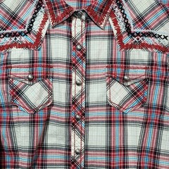 Ariat Womens Plaid Western Snap Shirt Embroidered Yoke Red Blue Cotton Large