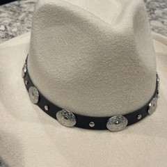 Ivory Western Hat with Silver Concho Band,Polyester Cotton blend, adjustable