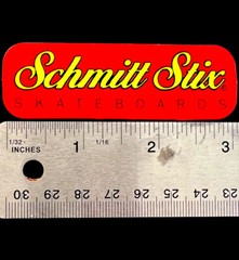 Vintage 1980’s Schmitt Stix Skateboards Sticker In Red & Yellow