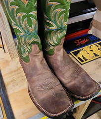 Tony Lama Boots Men’s 9D Western Cowboy Boots Brown Foot Green Embroidered Shaft