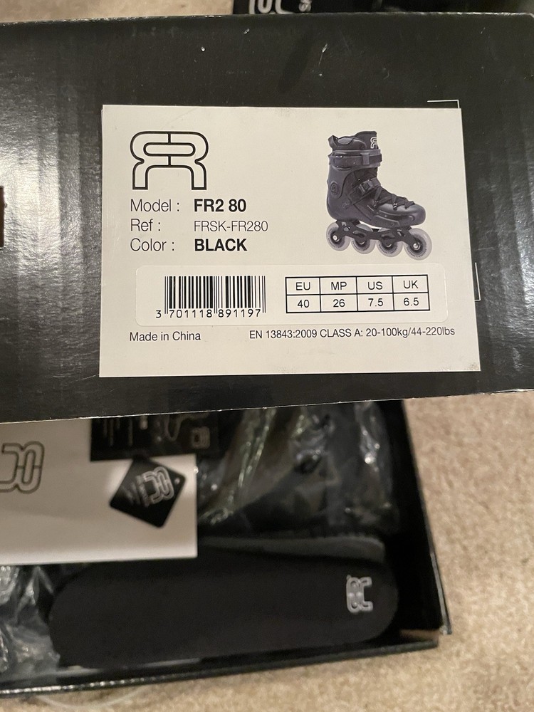 FR FR2 80 Black Urban Inline Skates EU Size 40/US 7.5 Men’s