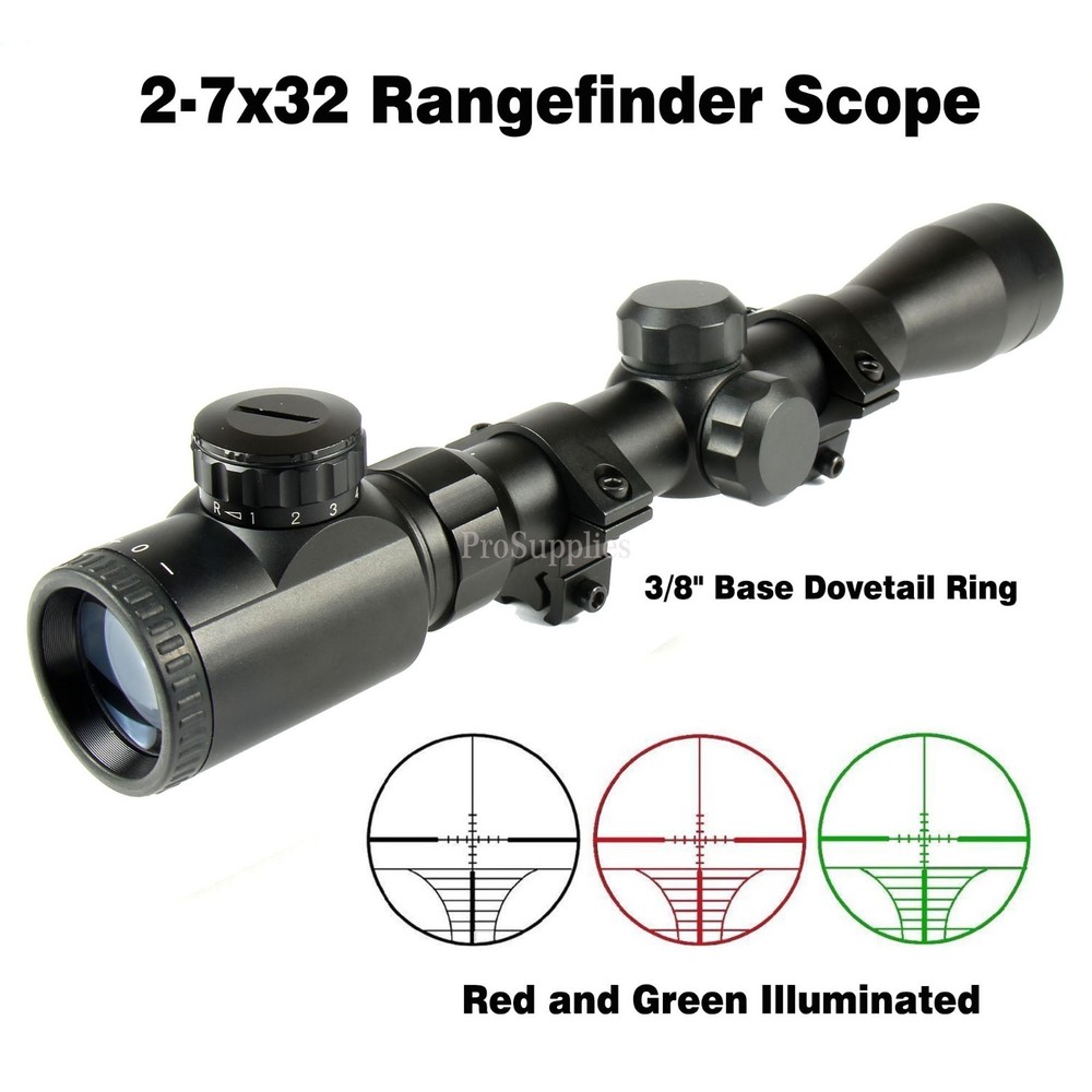 .22 Rim Fire RF 2-7×32 Illuminated Rangefinder Scope /w 3/8″ Base Dovetail Ring