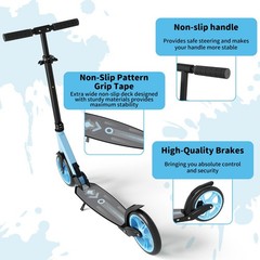 Adjustable Kick Scooter for Adults Teens Kid Foldable Scooter 8IN Big Wheels