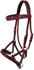 Horse Western Black Leather Beaded Bitless Padded Sidepull Bridle Reins 77RS21