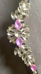 BLACK LEATHER PINK CRYSTAL BROWBAND X Full 17.5″ Fuschia & Clear rhinestones