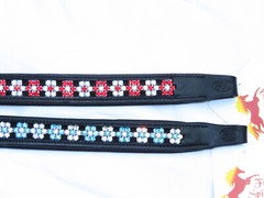 FSS Red Siam Aquamarine Blue FLOWER Rhinestone BLING Crystal Padded BROWBAND NEW