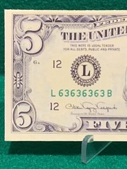 1988 $5 DOLLAR BILL (STICKER!) SUPER REPEATER (READ DESCRIPTION !!)