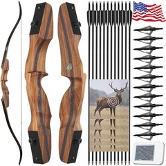 60″ Takedown Recurve Bow 25-60lbs Wooden Bow Archery Adult Youth Shooting Target