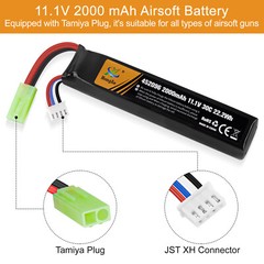 11.1V 2000mAh Airsoft Battery LiPo Rechargeable Hobby w/ Mini Tamiya Connector