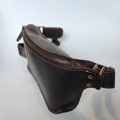 Genuine Leather Fanny Back Brown Unisex Dark Brown Adjustable Stitching