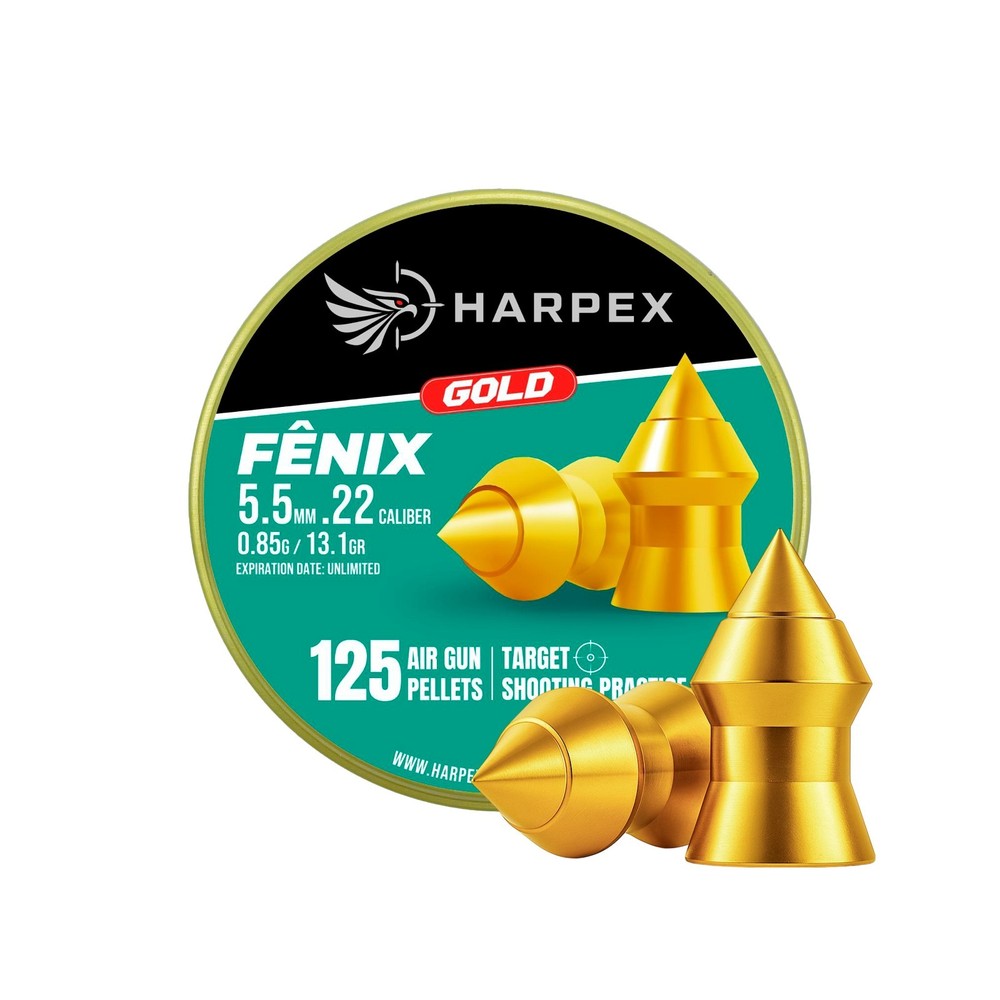 HARPEX Fenix 125 Count GOLD COATED Pointed 5.5mm .22 Caliber Airgun Pellets