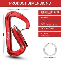 3Inch Auto Locking Carabiner Clips Heavy Duty, 12KN /2697Lbs Lightweight Keychai