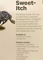 BUCAS SWEET ITCH ZEBRA FLY SHEET W/Full Neck AND Belly Band SIZE 78 new in Bag!!