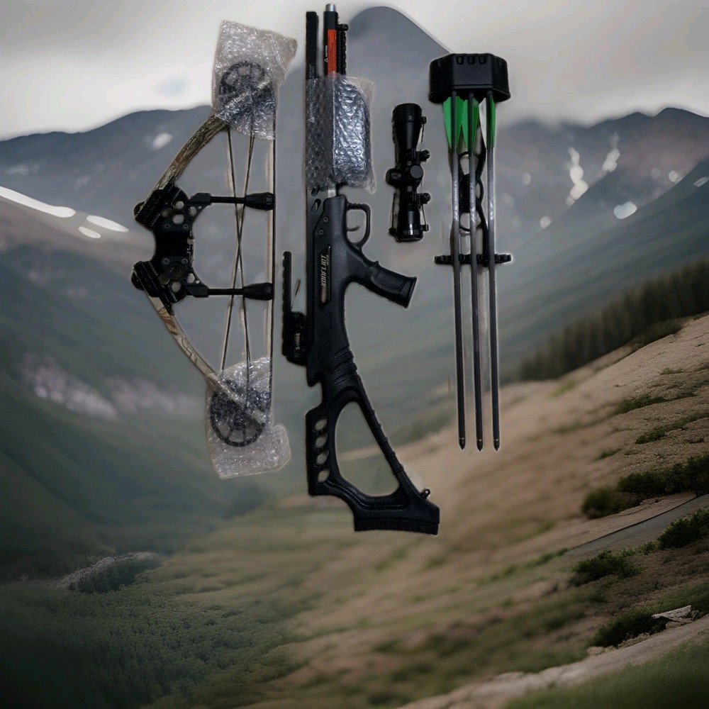 Bear Archery Konflict 405 Crossbow with 4×32 Scope and 5 Bolt Quiver Camo