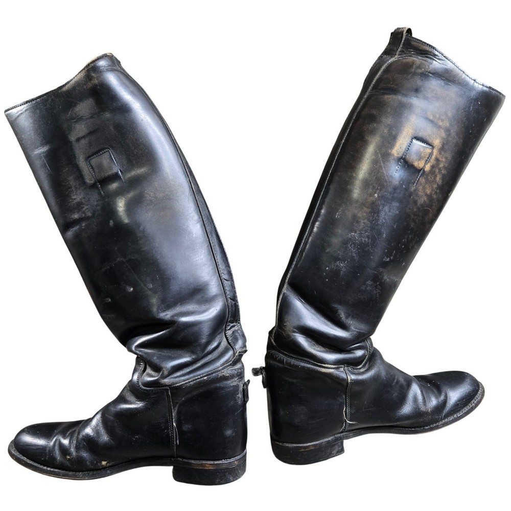 Dehner Custom Equestrian Riding Tall Boots Mens Black Leather Vintage Size 17″