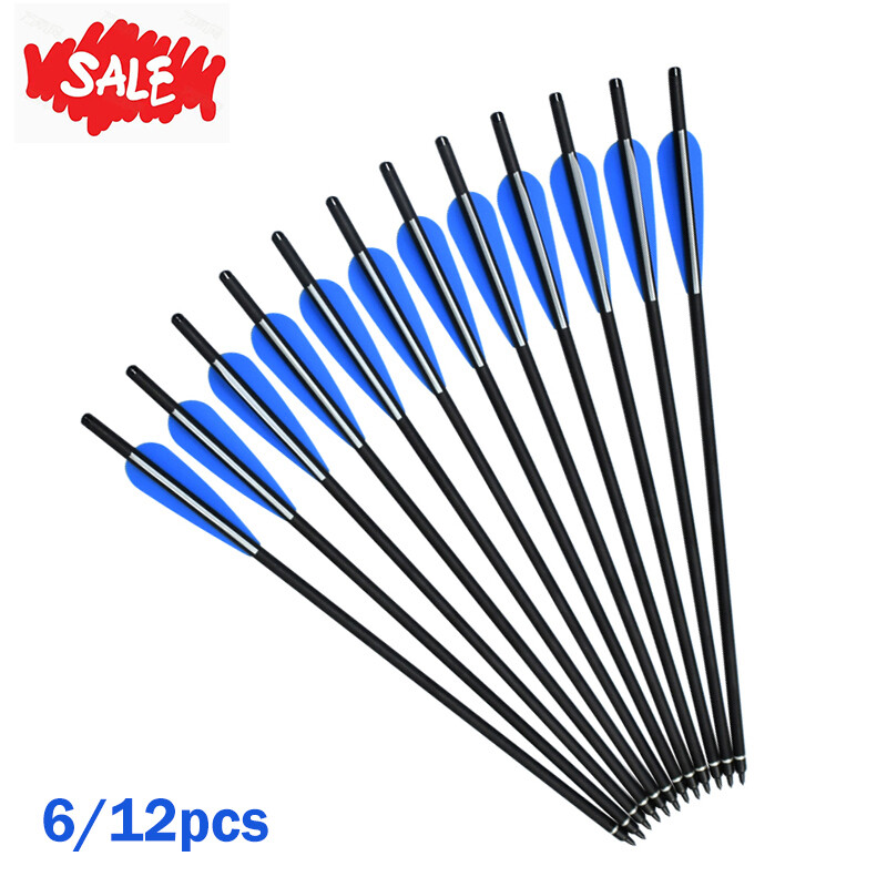 16-22″ Archery Crossbow Carbon Arrows Bolts Target Tips Hunting Shooting 6/12pcs
