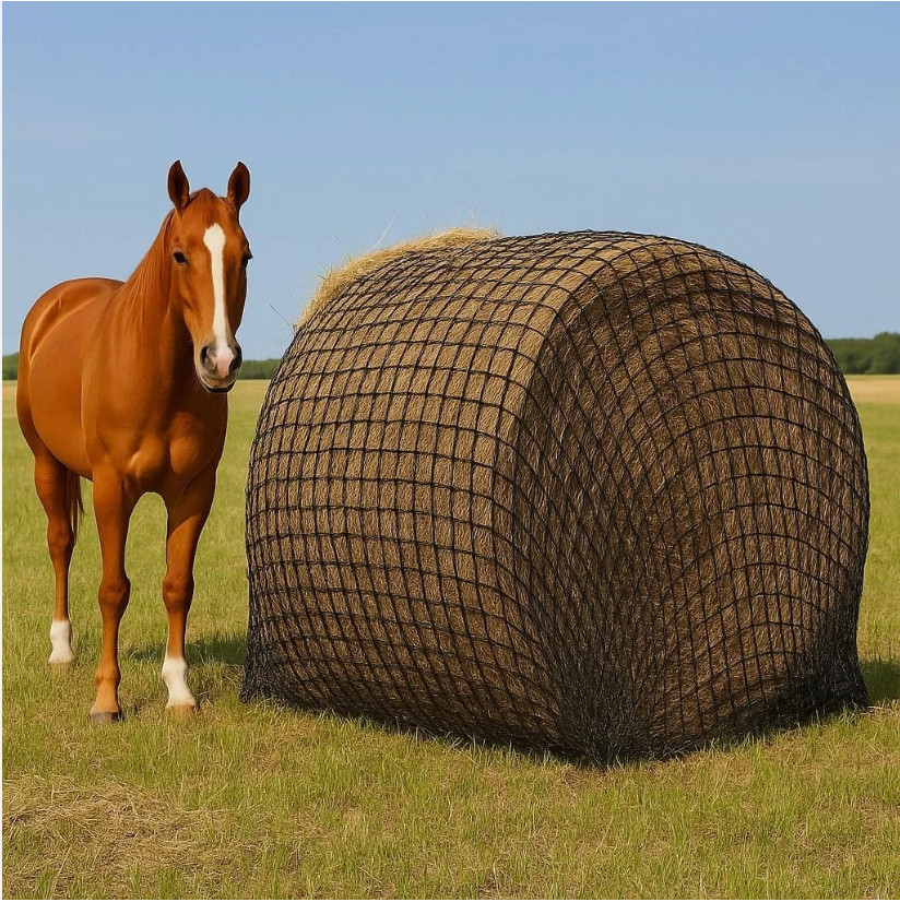 Knotless 5x5ft Round Bale Horses Hay Net 1.75″ Round for Livestocks Slow Feeder