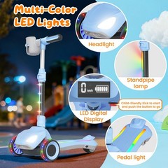 Commugo Kids Electric Scooter Light-Up Wheels Blue Lean-to-Steer 5 mph 3-9 Years
