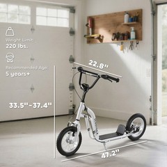 Dual Brakes Kick Scooter 12-Inch Inflatable Front Wheel Ride On Toy For Age 5+