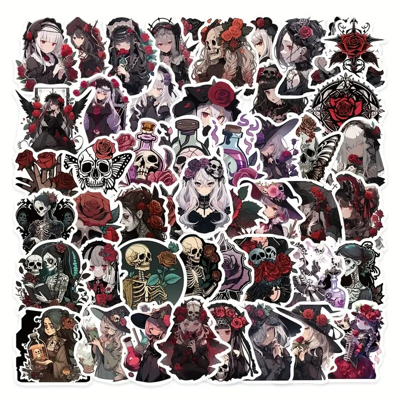 50 Pack of Gothic Red Rose Stickers for Laptop/Water Bottle/Phone Case