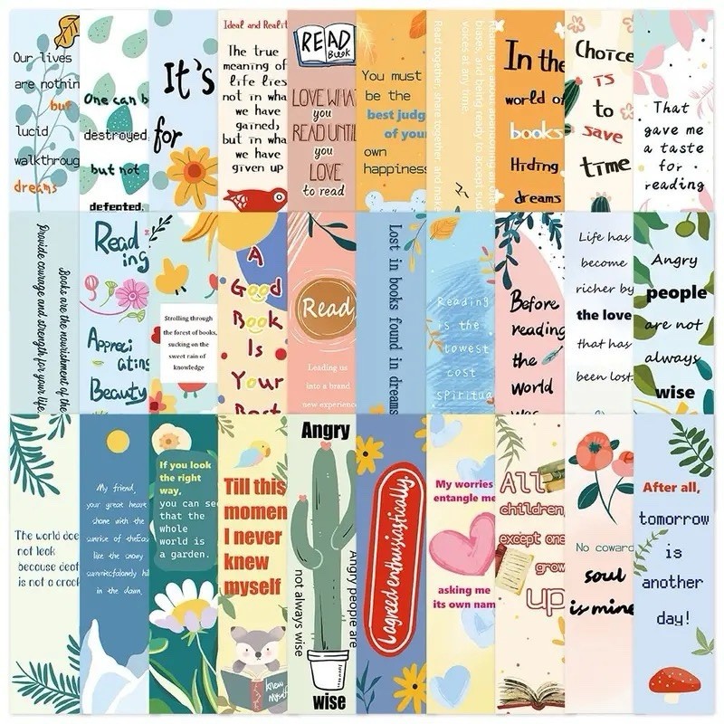 12Pcs Random Inspirational Quote Cartoon Reading Bookmarks Gift Present