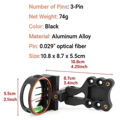 Archery Bow 3Pin Sight 0.029″ Optical Fiber Adjustable CompoundBow Shooting Hunt