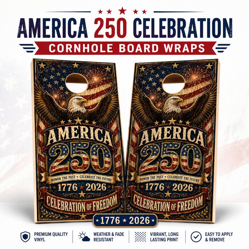 America 250 Cornhole Board Wraps Patriotic Eagle Vinyl Wraps 24×48 Set of 2
