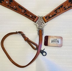 Western Breast Collar Stamped Floral Design w/Crystal Studs, Chestnut w/Black