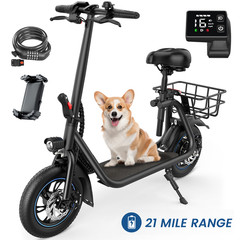 GYROOR 450W Electric Scooter with Seat & Basket 21 Miles Range