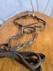 Vintage Horse Western Headstall With Silver Concho marked Alpaca Mexico