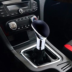 Alloy Gear Stick Shifter Knob Leather Covered Silver with black leather covered