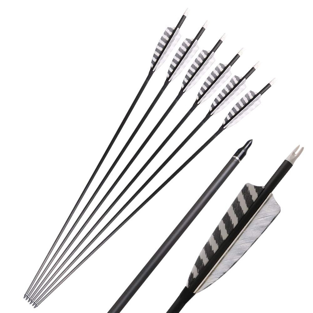 32 Inch Carbon Archery Arrows，Spine 400 with Removable Tips, 4inch Turkey
