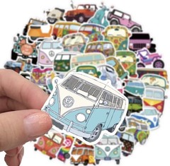 50pcs Micro Bus & Transporter Sticker Pack 60’s 70’s style Bus ~ Free Shipping