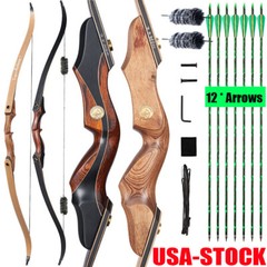 Archery 60» Wooden Takedown Recurve Bow for Target Hunting & Target 30-50lbs.
