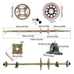 44in Go Kart Rear Axle Kit& Front Steering Assembly& 8in Wheels Golf Cart ATV