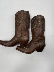 Tony Lama Brown Leather Western Cowboy Boots Embroidery Pointed Toe US 8.5